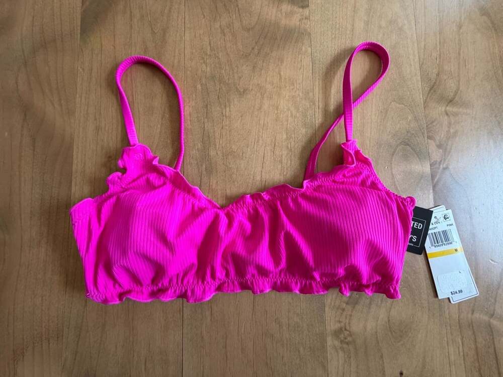 Salt + Cove Pink Ruffle-Trim Bralette Bikini Top Medium New